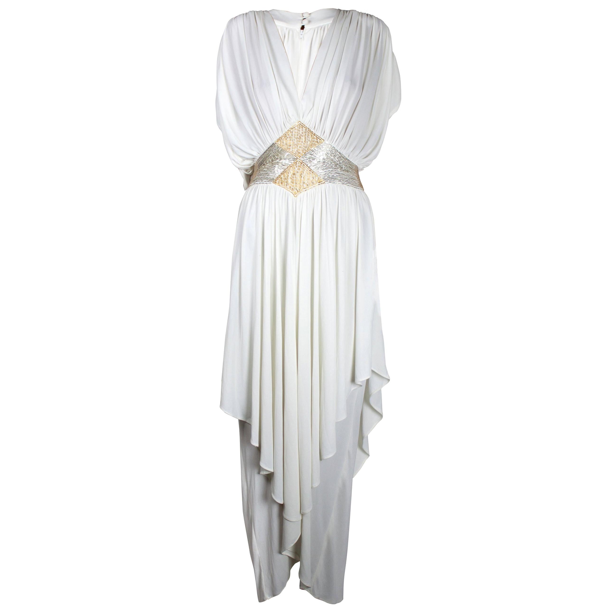 Frank Usher white draped evening dress ...